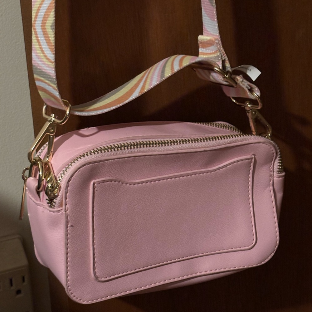 No Boundaries Pink Crossbody Bag with Multicolor Strap
